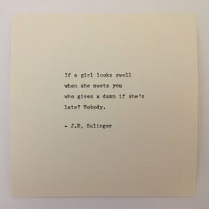 J.D. Salinger quote typed on typewriter unique gift image 2