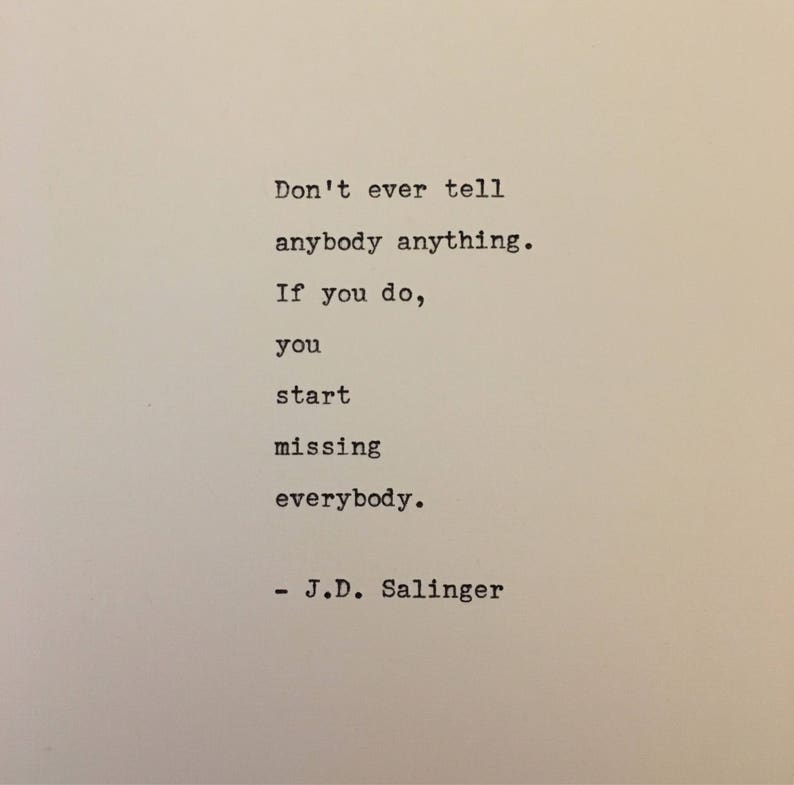 J.D. Salinger Catcher in the Rye quote typed on typewriter | Etsy