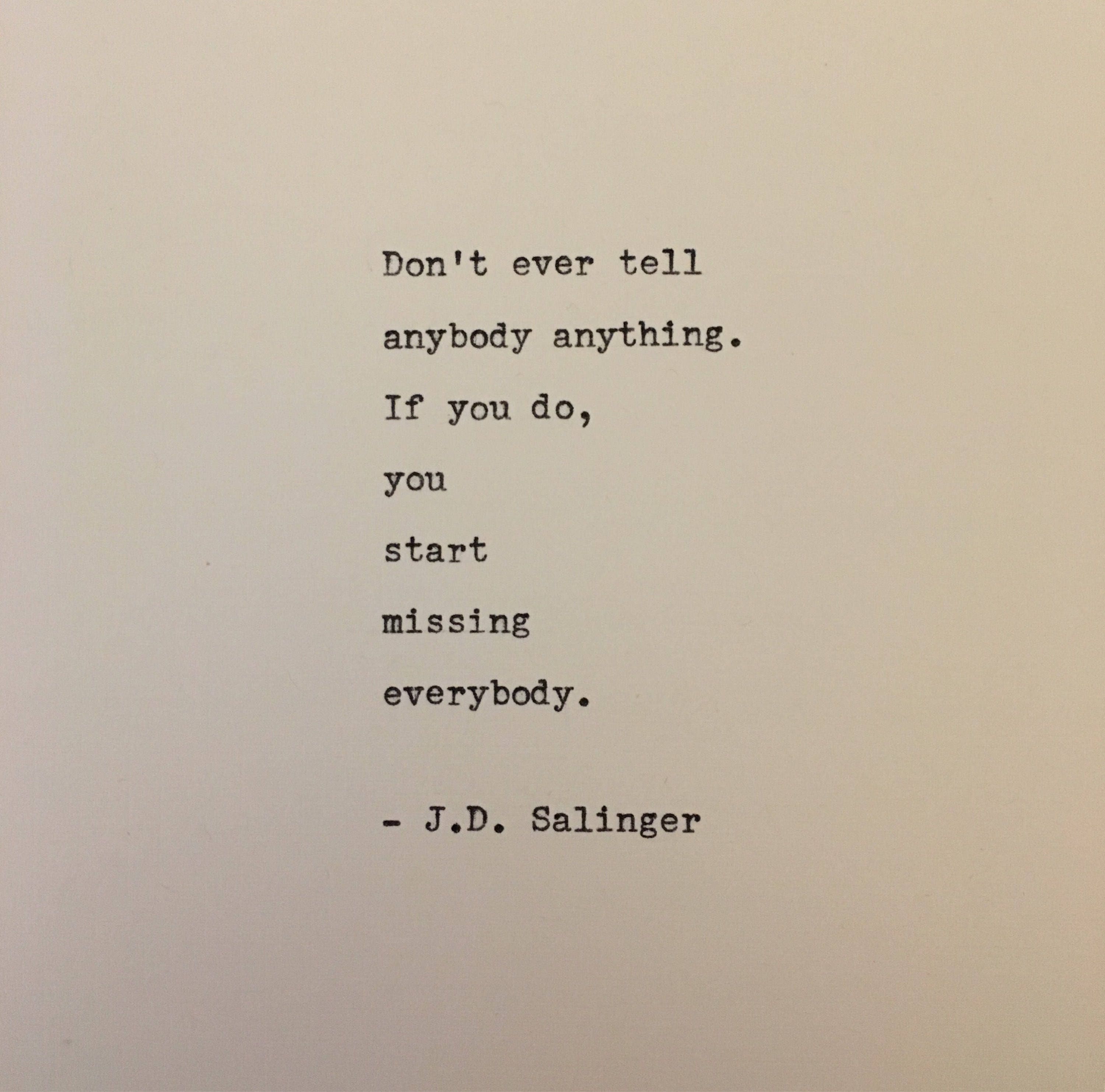 J.D. Salinger Catcher in the Rye Quote Typed on Typewriter | Etsy