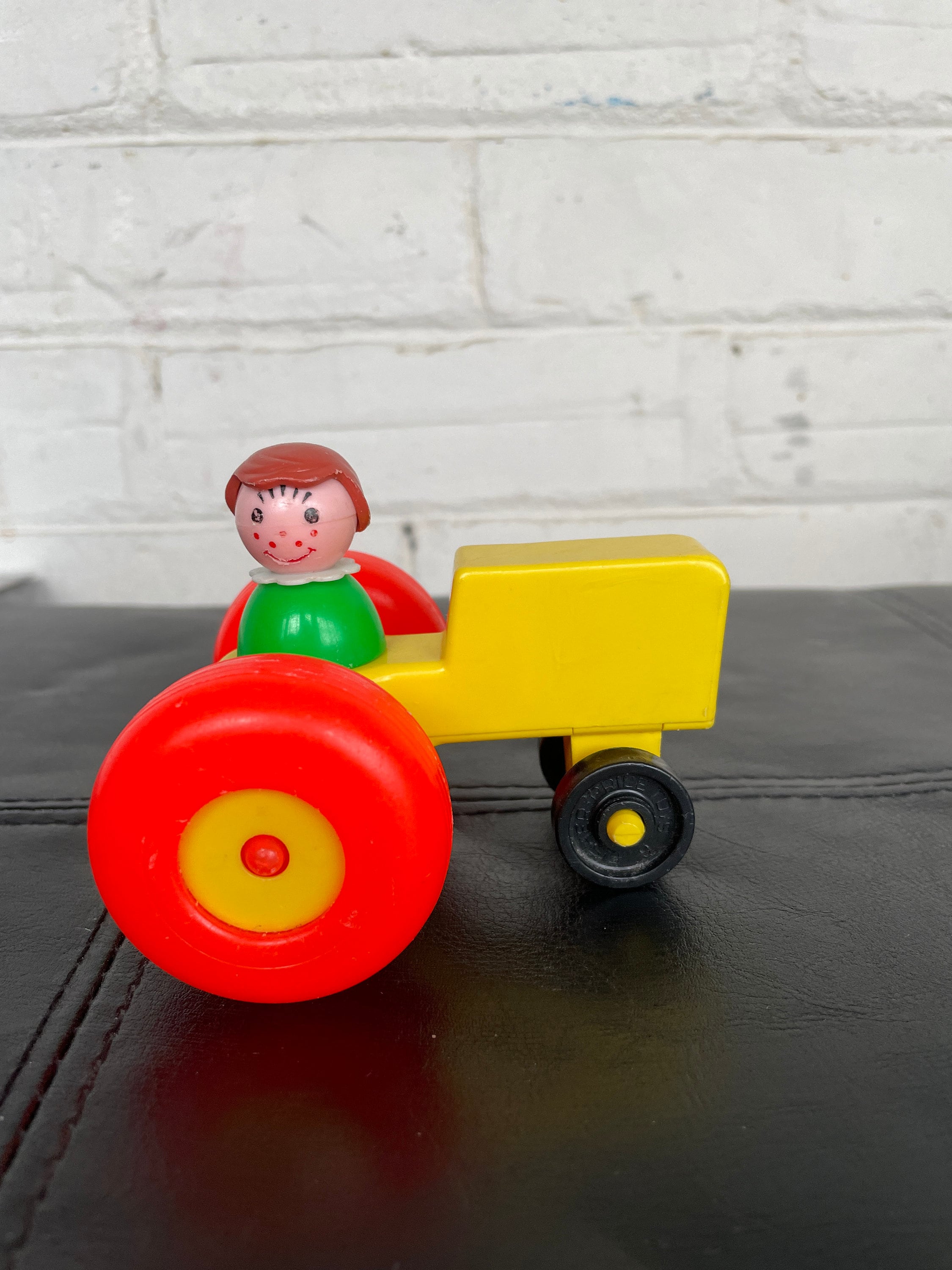 Vintage Fisher Price Little People Orange Yellow Tractor plastic