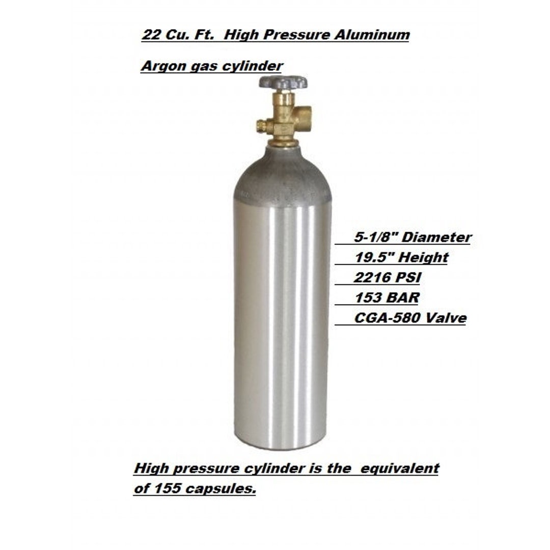 22 Cu. Ft. Argon Air Tank High Pressure Aluminum Gas Cylinder Filled With  UHP Argon. 