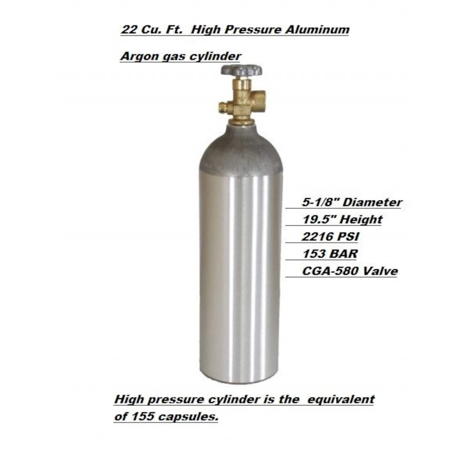 22 Cu. Ft. Argon Air Tank High Pressure Aluminum Gas Cylinder Filled