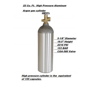 22 Cu. Ft. Argon Air Tank - High Pressure Aluminum Gas Cylinder filled WIth UHP Argon.
