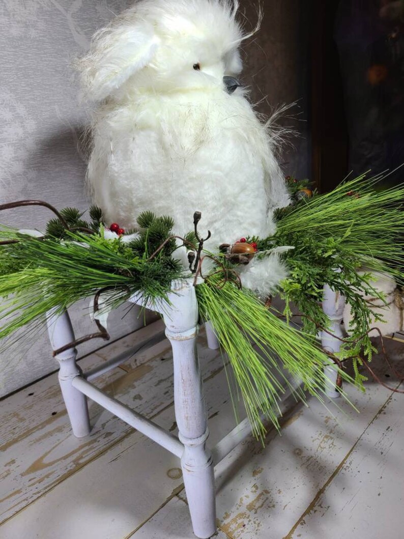 Owl decor, woodland decor, winter centerpiece, winter decor, owl lover, winter snow owl, white owl decor, unique winter decor, cabin decor image 6