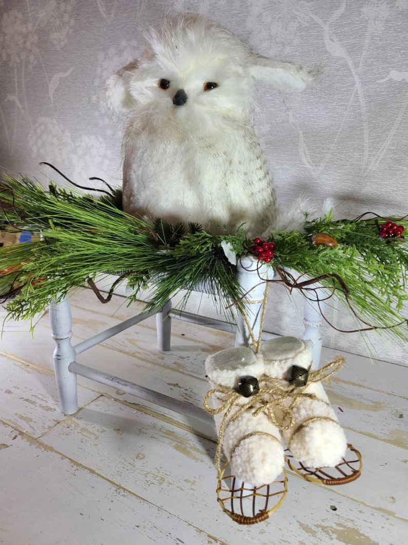 Owl decor, woodland decor, winter centerpiece, winter decor, owl lover, winter snow owl, white owl decor, unique winter decor, cabin decor image 2