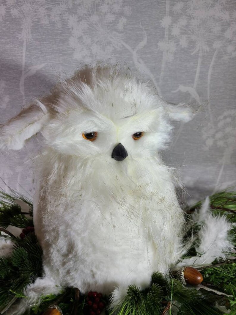 Owl decor, woodland decor, winter centerpiece, winter decor, owl lover, winter snow owl, white owl decor, unique winter decor, cabin decor image 3