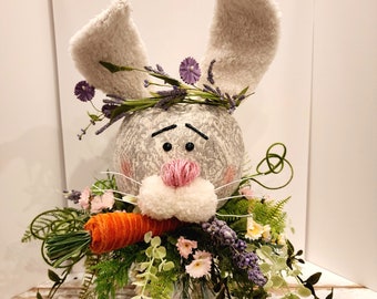 Easter centerpiece, floral arrangement, bunny Easter decor, spring centerpiece, mantle decor, candlestick, farmhouse centerpiece, home decor