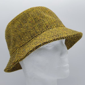 Ladies Irish Donegal Tweed Bucket Hat - Yellow/Black Herringbone With Fleck/Speckled - Lined - 2 Sizes Available - HAMDMADE IN IRELAND