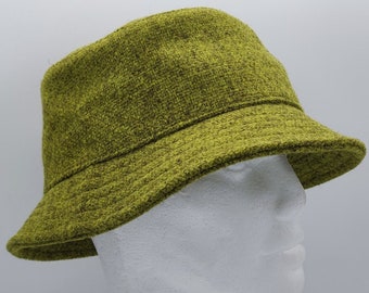 Ladies Irish Tweed Bucket Hat - Round Hat -  Olive/Lime Green - Lined -  2 Sizes Available - HAMDMADE IN IRELAND