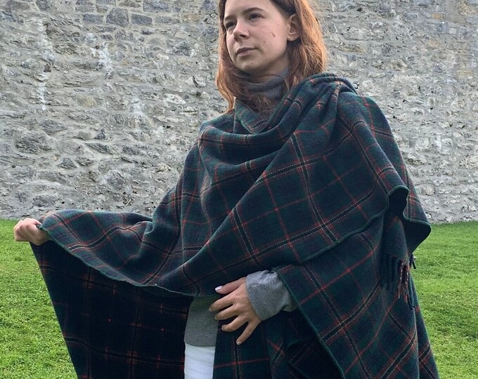 Irish Lambswool/Merino Wool Cape, Ruana, Wrap, Shawl - 100% Pure New Wool - Kennedy Tartan Plaid - Supersoft - One Size- HANDMADE IN IRELAND