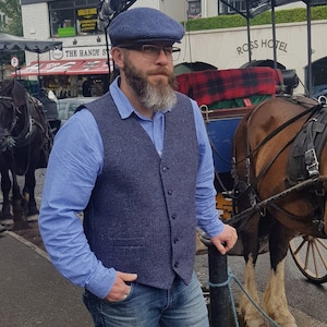 Chaleco de tweed irlandés - Chaleco Peaky Blinders - Espiga azul marino y azul moteada - 100 % lana - Forrado - Listo para envío - HECHO A MANO EN IRLANDA
