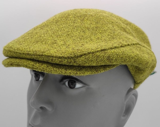 Traditional Irish Tweed Flat Cap - Olive/Lime Green - 100% Pure New Wool - Padded - HANDMADE IN IRELAND