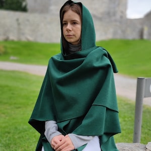 Irish Woven Wool Cape, Ruana, Wrap, Rectangle Cloak - 100% Pure New Wool - Emerald / Bottle Green - HANDMADE IN IRELAND