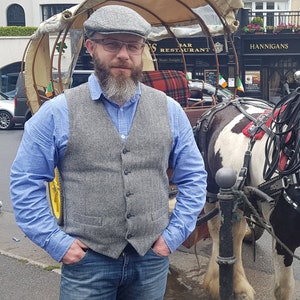 Irish Tweed Waistcoat - Black & White Herringbone - Peaky Blinders Style Vest - 100% Pure New Wool - Lined - HANDMADE IN IRELAND