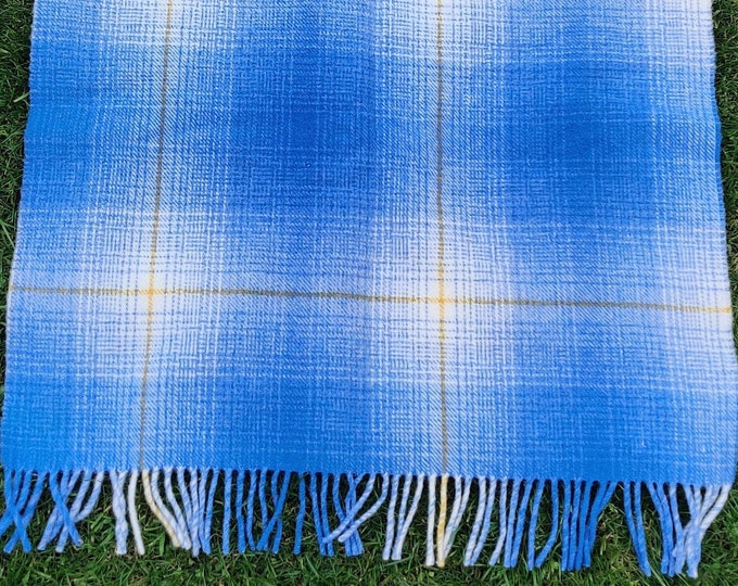 Traditional Irish blanket/throw - shadow check -blue/yellow/white - 100% pure new wool - thick & heavy - 3 sizes available - MADE IN IRELAND