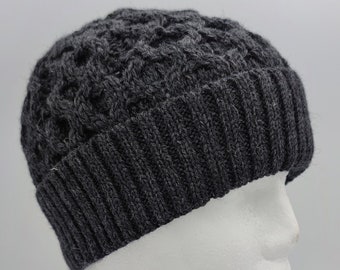 Unisex Cable Knit Aran Charcoal Beanie Hat - 100% Soft Merino Wool - Really Soft, Warm&Breathable - One Size - HANDMADE IN IRELAND