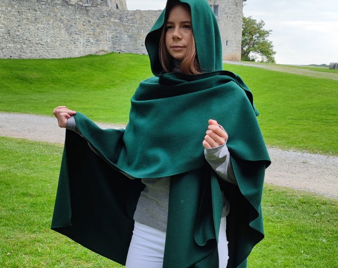 Irish Woven Wool Cape, Ruana, Wrap, Rectangle Cloak - 100% Pure New Wool - Emerald Green - HANDMADE IN IRELAND