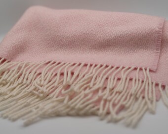 Irish Baby Blanket - Merino Wool/Cashmere(95/5) - Supersoft - Pink / White - 28" x 39" (70cm x 100cm) - MADE IN IRELAND
