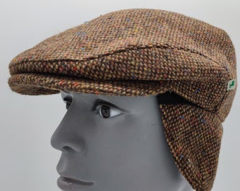 Traditional Irish Donegal Tweed Flat Cap/Paddy Cap - Speckled/Fleck Brown -100% Wool - Padded - With Foldable Earflaps - HANDMADE IN IRELAND