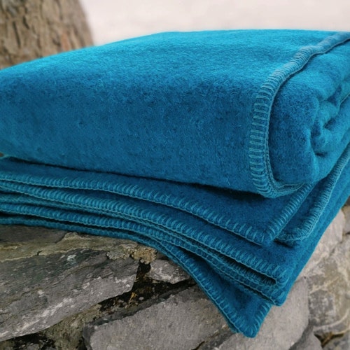 Queen Size Wool Blanket Atlantic Teal 90 X 100 229 X Etsy