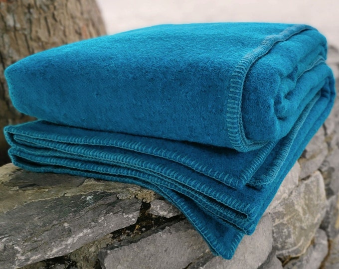 Twin Size Wool Blanket - Atlantic Teal - 70″ x 100″ (178 x 229cm) - 100% Pure New Irish Sheep Wool - Thick & Heavy - MADE IN IRELAND