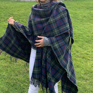 Irish Pure Lambswool/Merino Wool Cape, Ruana, Wrap, Cloak - 100% Wool - Parkland Plaid - Supersoft - One Size - Unisex - HANDMADE IN IRELAND