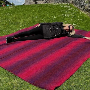 Queen Size Wool Blanket - Stripped Burgundy/Violet  - 90″ x 100″ (229 x 254 cm) - 100% Pure New Irish Wool - Thick & Heavy - MADE IN IRELAND