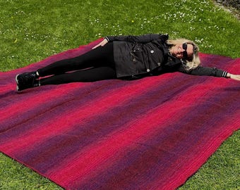 Queen Size Wool Blanket - Stripped Burgundy/Violet  - 90″ x 100″ (229 x 254 cm) - 100% Pure New Irish Wool - Thick & Heavy - MADE IN IRELAND