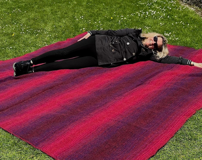 Queen Size Wool Blanket - Stripped Burgundy/Violet  - 90″ x 100″ (229 x 254 cm) - 100% Pure New Irish Wool - Thick & Heavy - MADE IN IRELAND