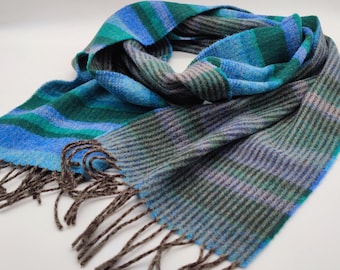 Irish Soft Lambswool Scarf -100% Pure New Wool - Reversible - Green/Blue/Aqua/Lavender/Very Peri - 10"X78"(25cmX200cm) - HANDMADE IN IRELAND
