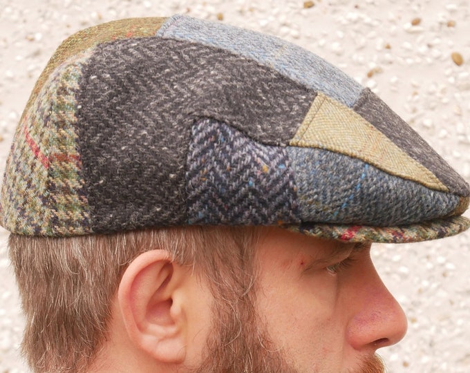 Traditional Irish Tweed Flat Cap - Handcrafted Patchwork - 100% Pure New Wool - Padded / Quilted - HANDMADE IN IRELAND