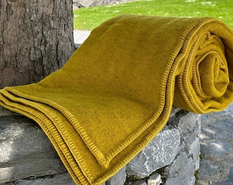 Twin Bed Wool Blanket/Throw - Gorse Yellow/Grey - 70″ x 90″ (178 cm x 229 cm) - 100% Pure New Irish Wool - Thick & Heavy - MADE IN IRELAND
