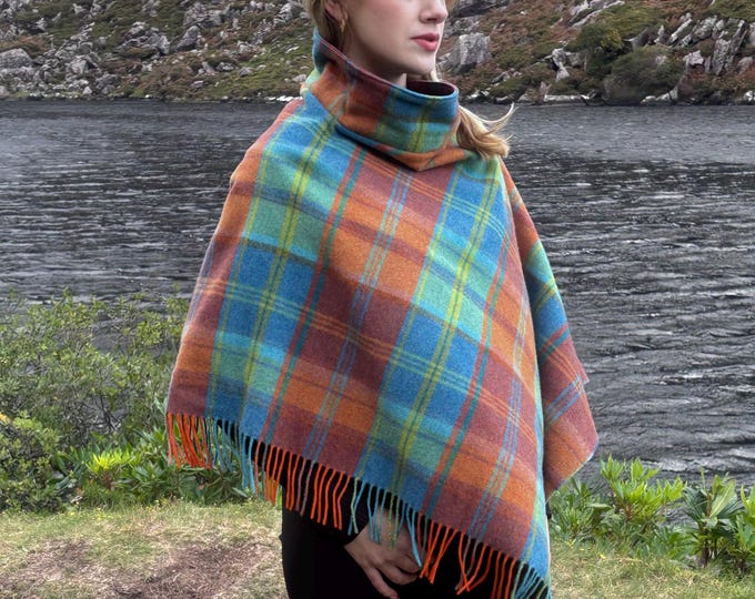 Supersoft Irish Lambswool Turtleneck Cape – Tartan Plaid Poncho – Handmade in Ireland - 100% PURE NEW LAMBSWOOL