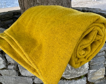 King Size Wool Blanket/Throw – Gorse Yellow/Grey – 108x90 in (274x229 cm) – 100% Pure New Irish Wool – Mulesing-Free – Handmade in Ireland