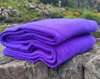 Luxurious Heavy Solid Purple 100% Pure New Irish Wool Blanket – Mulesing-Free, Handcrafted in Ireland – 90" x 100"