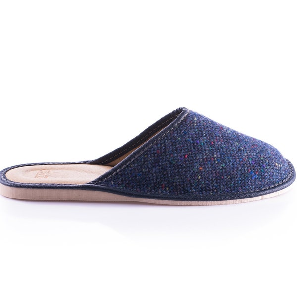 Gents Donegal Tweed Slippers - Navy Fleck - ready for shipping - MADE IN IRELAND