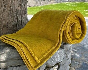 King/Queen Size Wool Blanket/Throw -Gorse Yellow/Grey- 90″ x 100″ (228 x 254 cm)- 100% Pure New Irish Wool - Thick & Heavy - MADE IN IRELAND