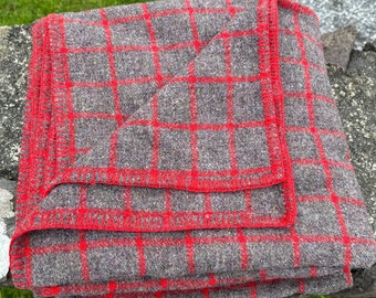 Twin Size Traditional Heavy 100% Pure New Irish Wool Blanket Throw– Red Check Pattern – Mulesing-Free, Handcrafted in Ireland – 70" x 90"" -