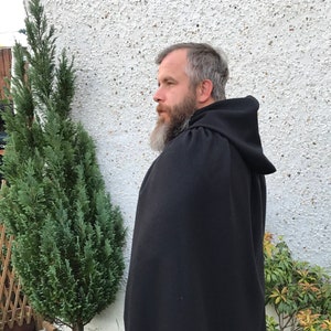 Hooded medieval wool cloak -  - 100% Pure New Wool - solid black - Irish tweed - HANDMADE IN IRELAND