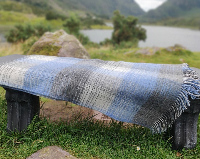 Supersoft Lambswool Blanket / Throw - Grey / Denim  Check - 137x180 cm (54x71'') - 100% Pure New Lambswool - MADE IN IRELAND