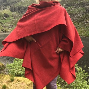 Irish tweed wool ruana, wrap, cape, coat, arisaid- red - lightweight fabric - 100% wool - ready for shipping - HANDMADE IN IRELAND