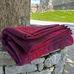 Queen Size Wool Blanket - Stripped Burgundy/Violet  - 90″ x 100″ (229 x 254 cm) - 100% Pure New Irish Wool - Thick & Heavy - MADE IN IRELAND