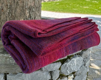 Queen Size Wool Blanket - Stripped Burgundy/Violet  - 90″ x 100″ (229 x 254 cm) - 100% Pure New Irish Wool - Thick & Heavy - MADE IN IRELAND