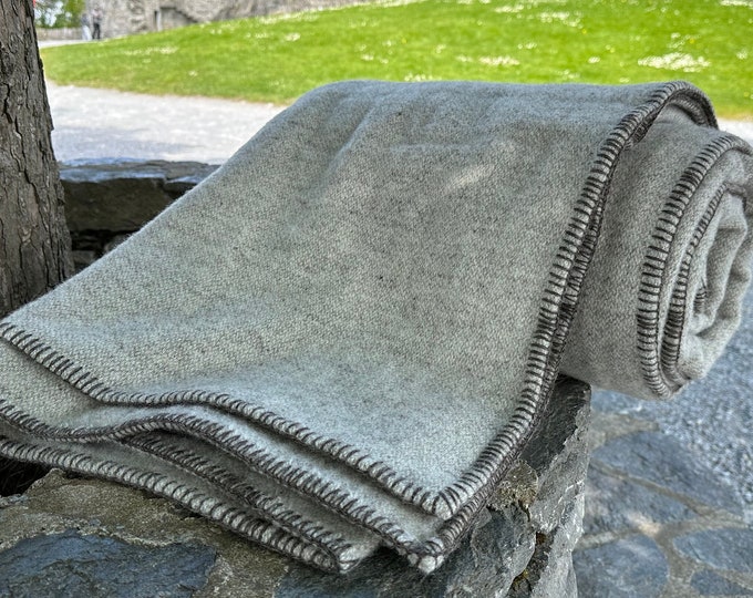 Queen Size Wool Blanket - Fawn / Grey  - 90″ x 100″ (229 x 254 cm) - 100% Pure New Irish Wool - Thick & Heavy - MADE IN IRELAND