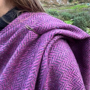 Irish Donegal Tweed Hooded Ruana, Wrap, Cape, Cloak, Robe - Purple Wine Herringbone - 100% Pure New Wool - Speckled - HANDMADE IN IRELAND image 2