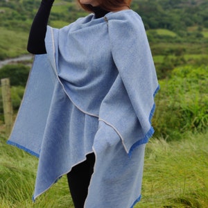 Irish wool ruana, wrap, cape, cloak  - blue/white chevron - 100% pure new wool - HANDMADE IN IRELAND