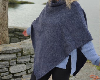 Irish felted wool turtleneck poncho - 100% pure new wool - very warm - navy - ready for shipping - HANDMADE IN IRELAND