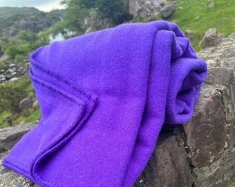 Luxurious King Size Heavy Solid Purple 100% Pure New Irish Wool Blanket –Mulesing-Free, Handmade in Ireland –108"x90"- DDP to the US &Canada