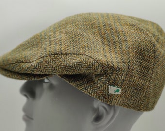 Traditional Irish Tweed Flat Cap - Paddy Cap - Green Tartan / Plaid / Check - 100% Pure New Wool - Padded - HANDMADE IN IRELAND