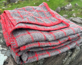 Super King Traditional Heavy 100% Pure New Irish Wool Blanket, Throw –Red Check Pattern –Mulesing-Free, Handcrafted in Ireland – 108" x 90"